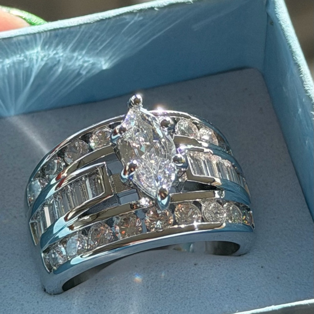 New Gorgeous Silver Tone Pave/Stackable Zircon Ri… - image 5